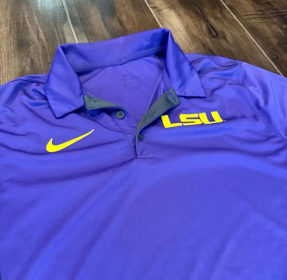 Nike LSU Tigers Dri-FIT Polo Shirt Size M Purple Yellow
